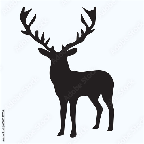 Silhouette of a majestic stag with large antlers isolated on white background