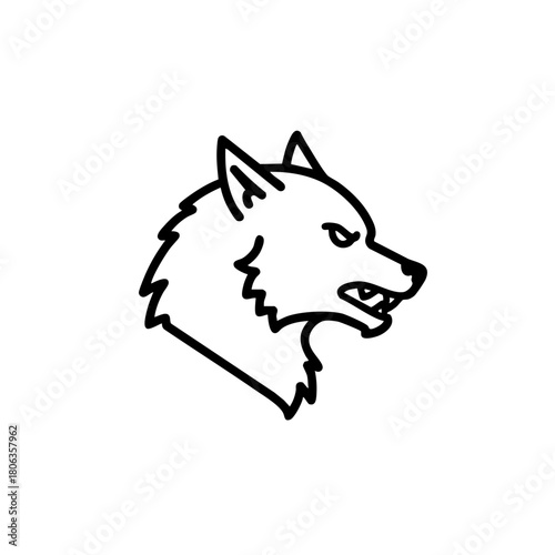 Wolf profile icon, aggressive wolf head with sharp muzzle outline and wild canine emblem, suitable for poster design, article header, and product mockup in nature and wildlife themes.