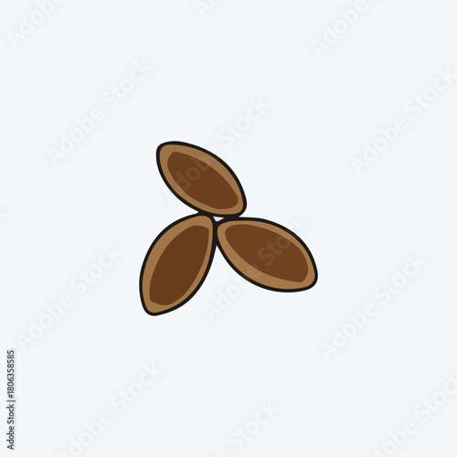 Three brown seeds arranged in a stylized, symmetrical, and abstract floral shape.