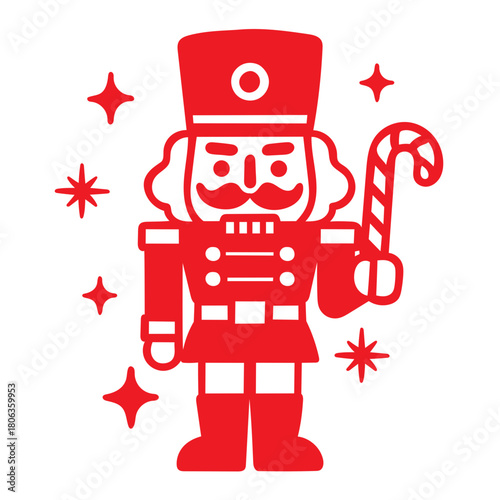 Classic Nutcracker Soldier Vector Outline Holding Candy Cane