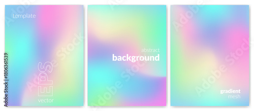 Abstract liquid background set. Gradient mesh. Effect blend multi color. Blurred fluid colorful mix. Modern design template for web cover, header, ad banner, poster, brochure, flyer. Vector image