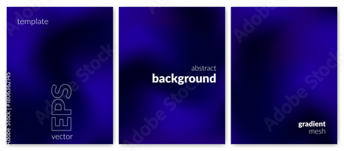 Abstract liquid background set. Gradient mesh. Effect blend black blue color. Blurred fluid colorful mix. Modern design template for web cover, header, ad banner, poster, brochure, flyer. Vector image