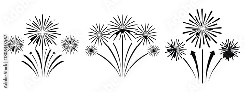 2026 spark fireworks silhouette illustration, happy New Year 2026 vector icon set collection