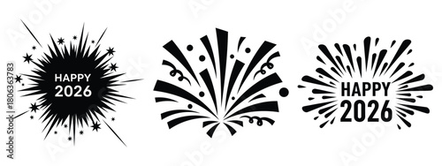 happy 2026 celebration silhouette illustration, happy New Year 2026 vector icon set collection