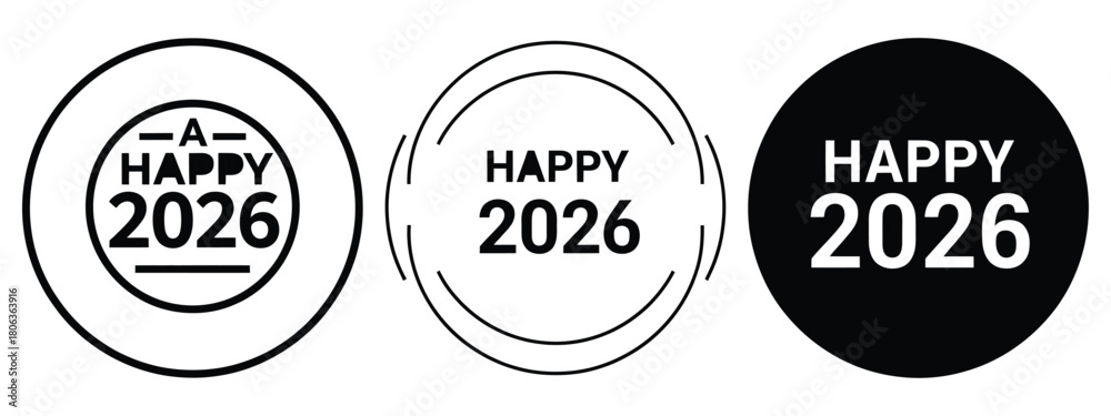 Obraz premium happy 2026 greeting silhouette illustration, happy New Year 2026 vector icon set collection