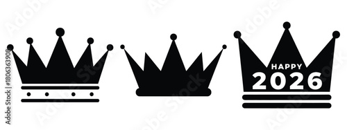 happy 2026 festive silhouette illustration, happy New Year 2026 vector icon set collection