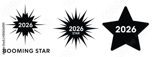 2026 booming star silhouette illustration, happy New Year 2026 vector icon set collection