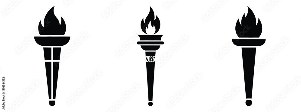 Fototapeta premium 2026 celebration torch silhouette illustration, happy New Year 2026 vector icon set collection