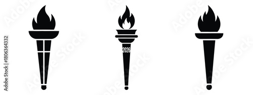 2026 celebration torch silhouette illustration, happy New Year 2026 vector icon set collection
