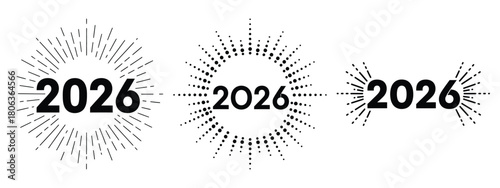 2026 dotted burst silhouette illustration, happy New Year 2026 vector icon set collection