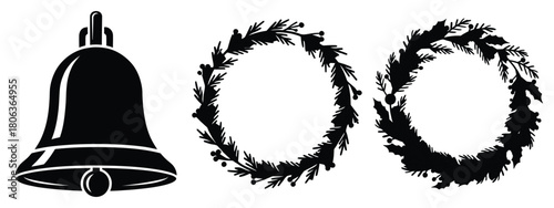 2026 holiday wreath silhouette illustration, happy New Year 2026 vector icon set collection