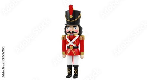 Red Toy Soldier Decorative Figurine in Traditional Uniform on White