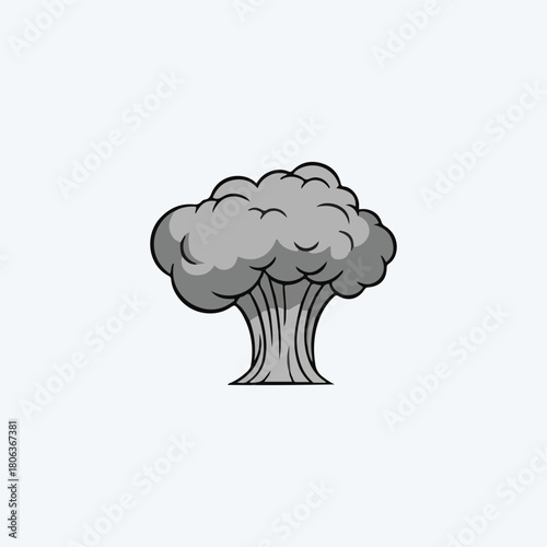 Cartoon illustration of a gray explosion cloud rising upwards with detailed shading.