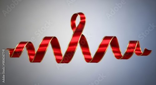 Elegant Red Ribbon with Golden Trim Spiraling on Gradient Background