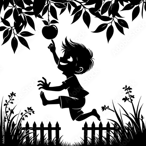 Boy Stealing Fruits from Tree