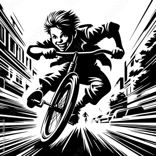 Boy Riding Bicycle Too Fast
