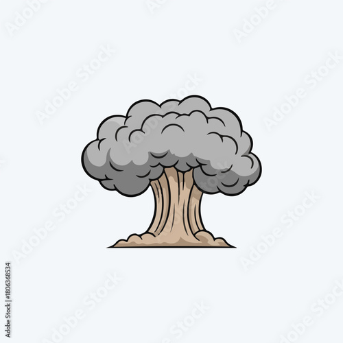 Stylized illustration of a mushroom cloud rising from a ground base, depicting an explosion.