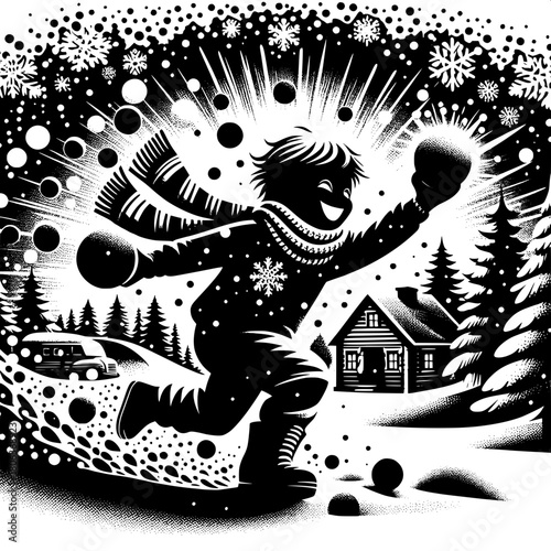 Boy Throwing Snowballs
