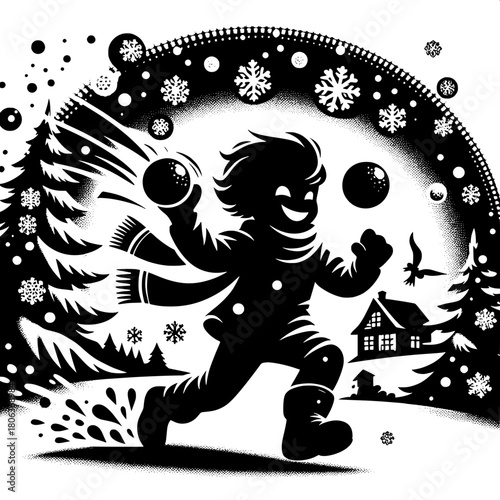 Boy Throwing Snowballs