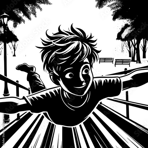 Boy Sliding Down Railing