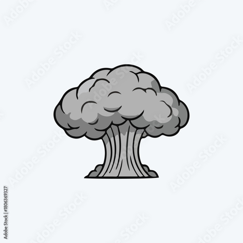 Cartoon depiction of a mushroom cloud explosion, rising from a base.