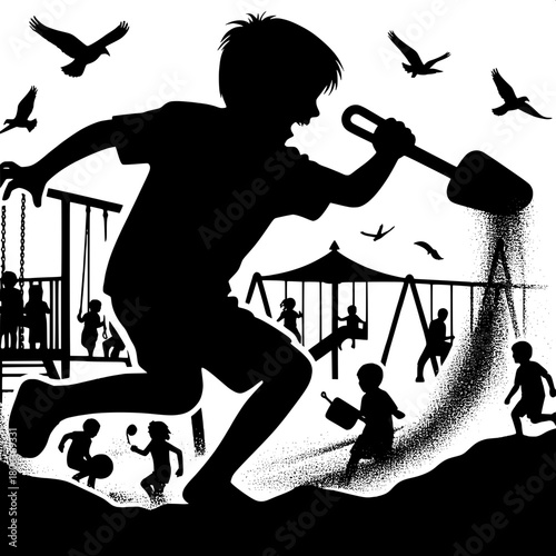 Boy Throwing Sand in Playground