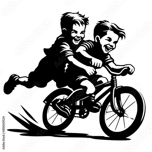 Boy Hanging Onto Moving Bicycle’s Back