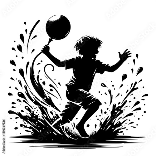 Boy Throwing Water Balloons at Friends