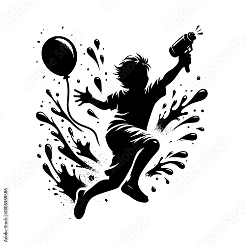 Boy Throwing Water Balloons at Friends