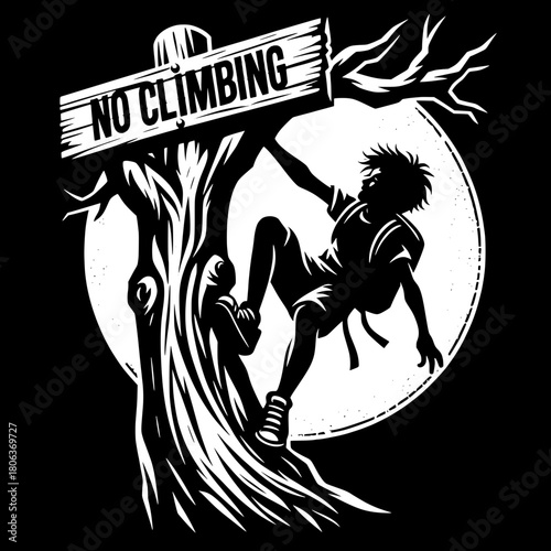 Boy Climbing Prohibited Tree