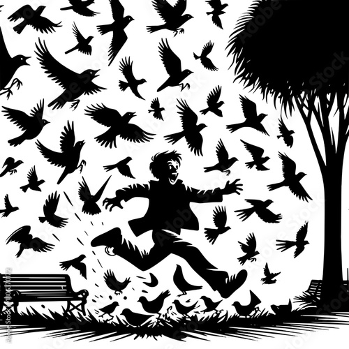 Boy Chasing Birds in Park