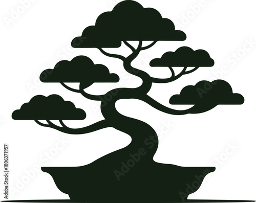 Bonsai tree vector illustration in a pot showcasing traditional Japanese horticulture and serenity.