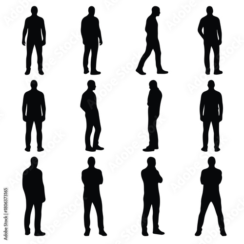 Collection of male figure silhouettes showing various poses and actions