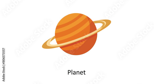 An illustration of a vibrant orange planet with prominent rings around it
