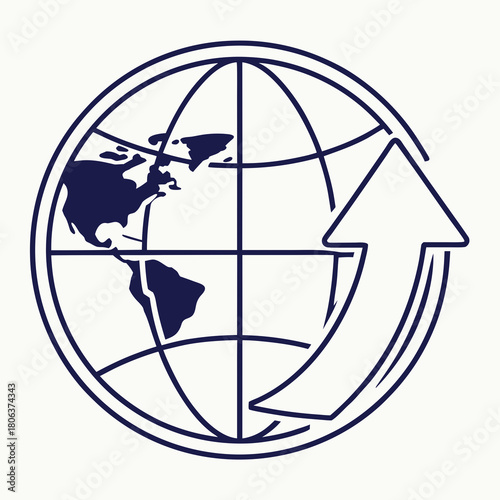 Globe with upward arrow icon representing global progress and growth