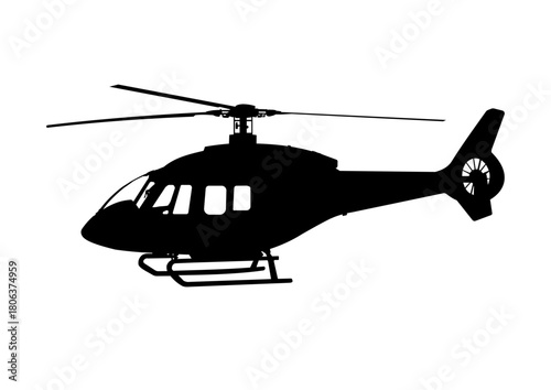 Helicopter silhouette, air transport vehicle vector illustration