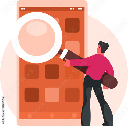 Mobile App Search – Smartphone Navigation and UI/UX Illustration