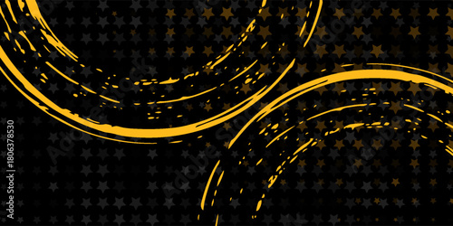 Black and yellow abstract background with brushstroke and halftone style simple art. Illustrations vector