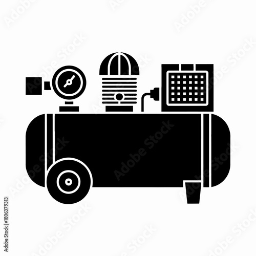 Black and White Illustration of an Air Compressor for Industrial or Home Use Applications