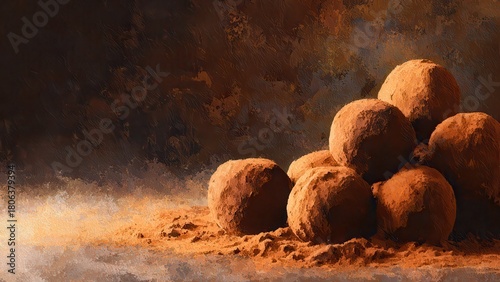 カカオトリュフの水彩イラスト 濃厚チョコレート背景素材