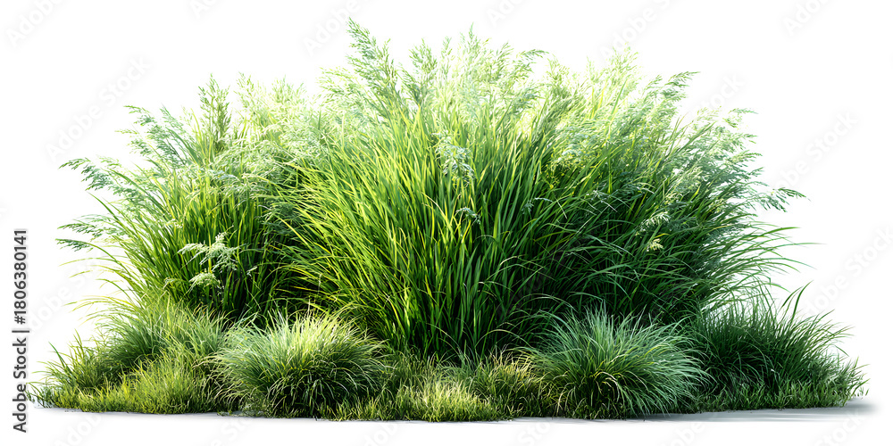 Fototapeta premium clump of grass isolated on a transparent background. Isolated grass on transparent background. side view clump of grass. Bunch of green grass isolated on transparent background. Grass PNG. Lawn PNG.