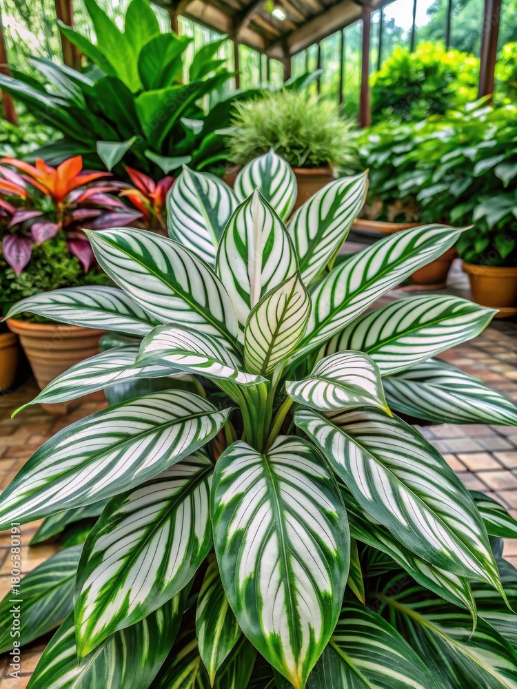 Obraz premium Calathea majestica White Star plant in a lush green house
