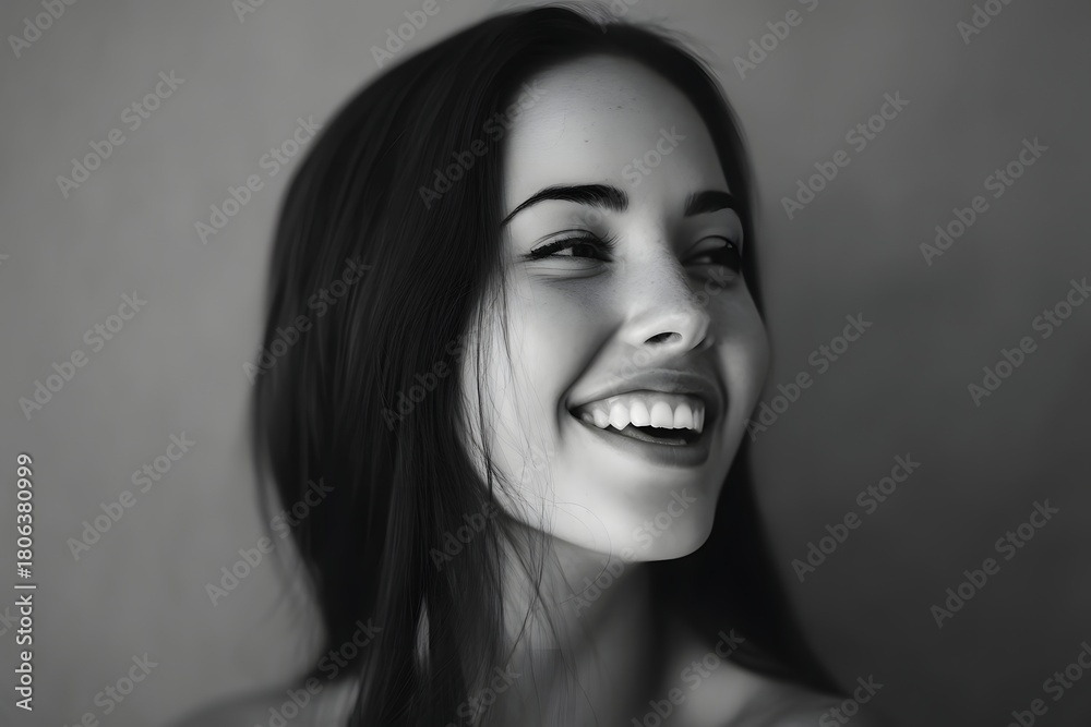 Fototapeta premium Close up portrait of a beautiful young woman smiling with long hair
