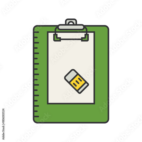 Clipboard with blank paper and eraser icon on black background
