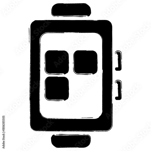 smart watch icon, brush strokes, vector illustration on white background.