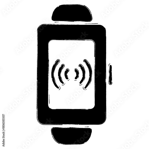 smart watch icon, brush strokes, vector illustration on white background.