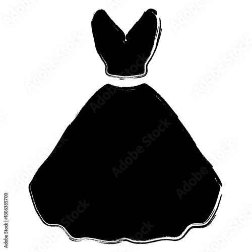 wedding dress icon, brush strokes, vector illustration on white background.