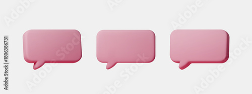 Pink 3D speech bubbles with soft shape. Cute chat and message icons for UI, social media, notifications and dialogue designs. Isolated cartoon text balloons for modern communication layouts
