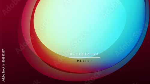 Abstract colorful layers create dynamic visual effect. Smooth gradients blend red, blue, cyan hues. Minimalist text adds subtle design element.