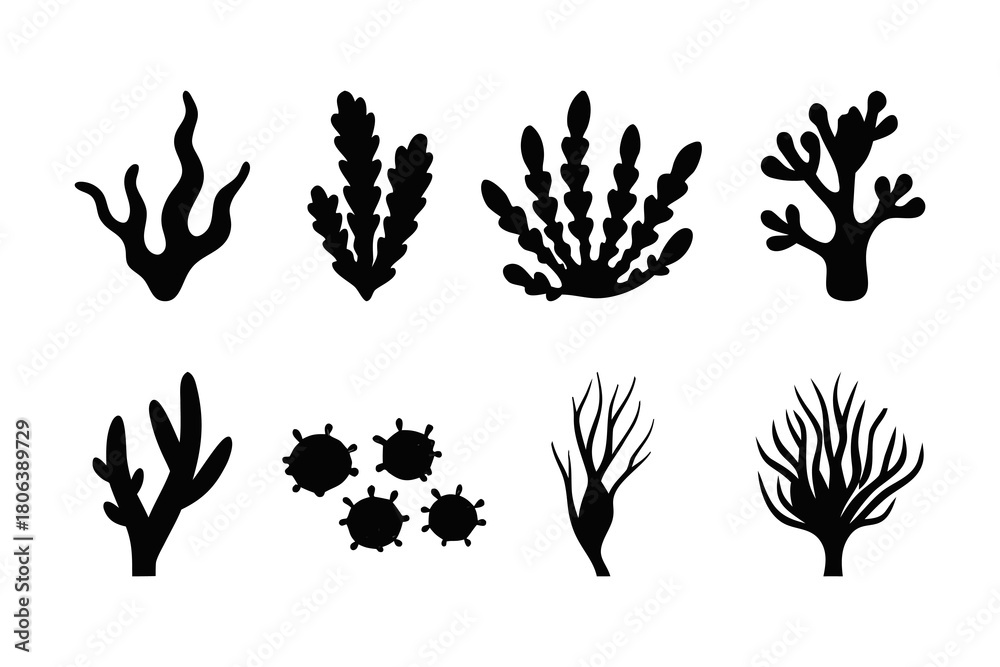 Obraz premium Botanical Leaf Silhouette Set – Minimal Plant Branch Vector Collection.
